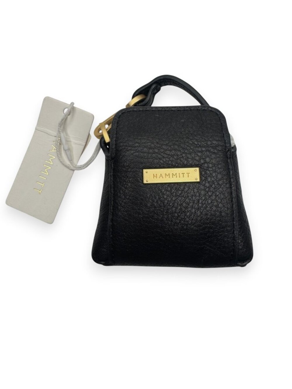 Hammitt Mini B Black Leather Micro Bag Charm Coin Pouch Brushed Gold NWT